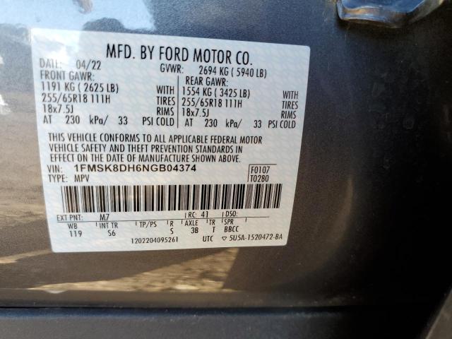 Photo 10 from auction – 2022 FORD EXPLORER X with VIN 1FMSK8DH6NGB04374