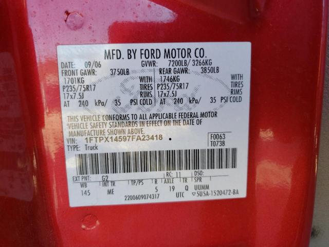 Photo 10 from auction – 2007 FORD F150 with VIN 1FTPX14597FA23418