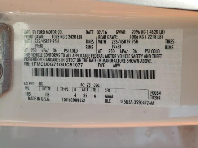 Photo 10 from auction – 2016 FORD ESCAPE SE with VIN 1FMCU0G71GUC51077