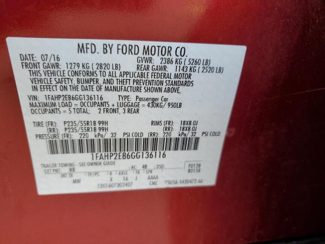 Photo 10 from auction – 2016 FORD TAURUS SEL with VIN 1FAHP2E86GG136116