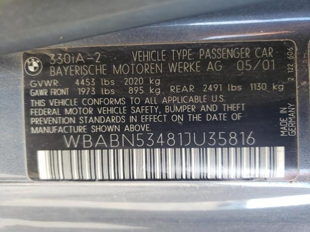 Photo 10 from auction – 2001 BMW 330 CI with VIN WBABN53481JU35816