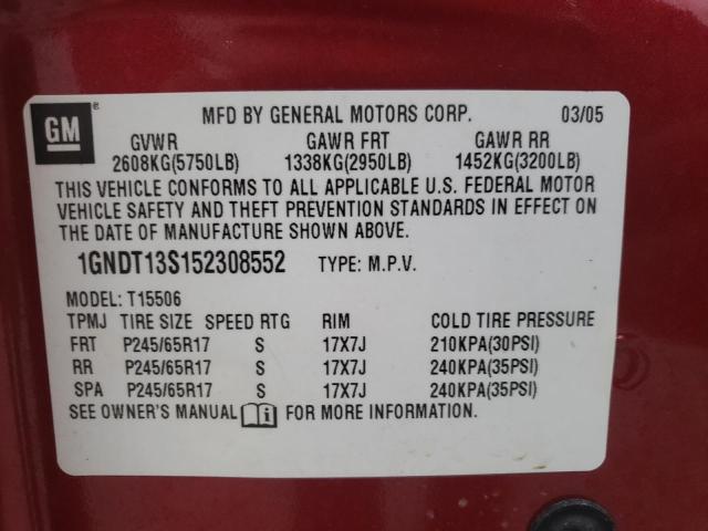 Photo 10 from auction – 2005 CHEVROLET TRAILBLAZE with VIN 1GNDT13S152308552