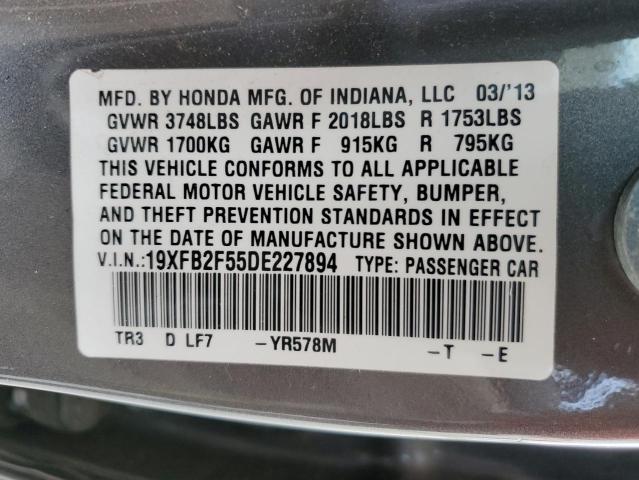 Photo 10 from auction – 2013 HONDA CIVIC LX with VIN 19XFB2F55DE227894
