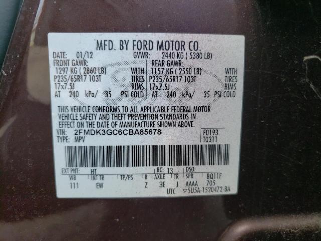 Photo 10 from auction – 2012 FORD EDGE SE with VIN 2FMDK3GC6CBA85678