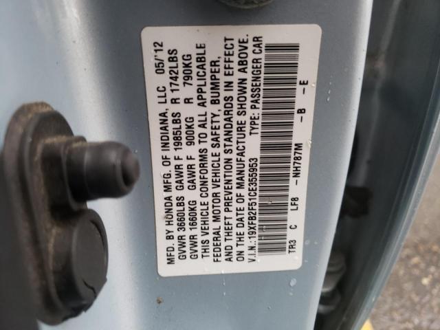 Photo 10 from auction – 2012 HONDA CIVIC LX with VIN 19XFB2F51CE355953