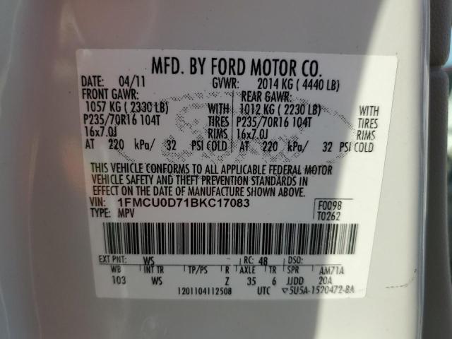 Photo 10 from auction – 2011 FORD ESCAPE XLT with VIN 1FMCU0D71BKC17083