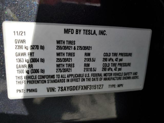 Photo 10 from auction – 2022 TESLA MODEL Y with VIN 7SAYGDEFXNF315127