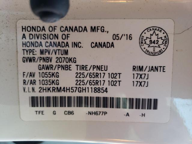 Photo 10 from auction – 2016 HONDA CR-V EX with VIN 2HKRM4H57GH118854