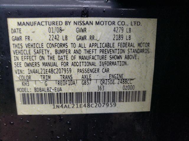 Photo 10 from auction – 2008 NISSAN ALTIMA 2.5 with VIN 1N4AL21E48C207959