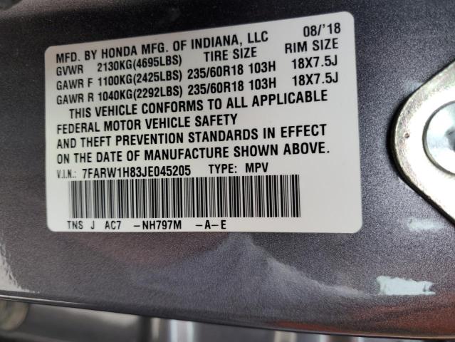 Photo 10 from auction – 2018 HONDA CR-V EXL with VIN 7FARW1H83JE045205