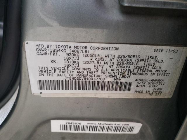 Photo 10 from auction – 2004 TOYOTA RAV4 with VIN JTEHD20V940012700