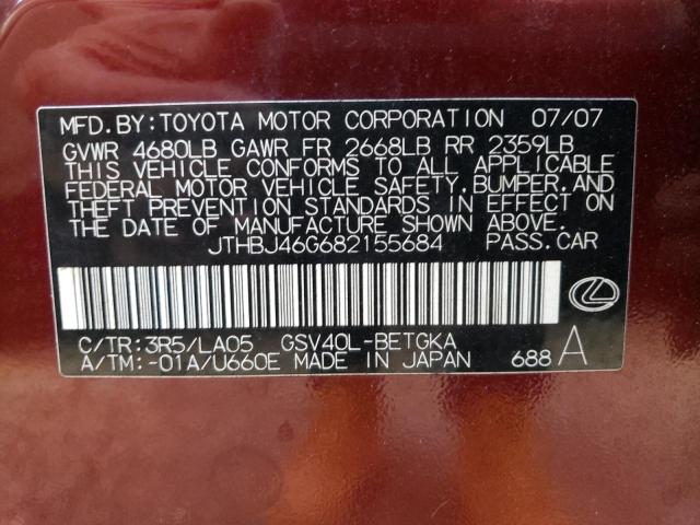Photo 10 from auction – 2008 LEXUS ES 350 with VIN JTHBJ46G682155684