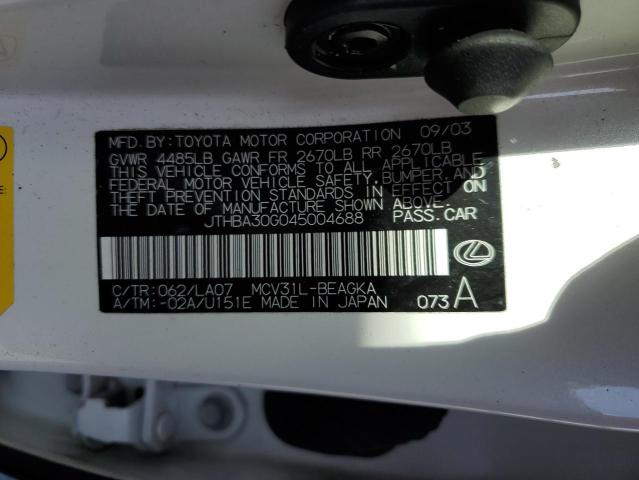 Photo 10 from auction – 2004 LEXUS ES 330 with VIN JTHBA30G045004688