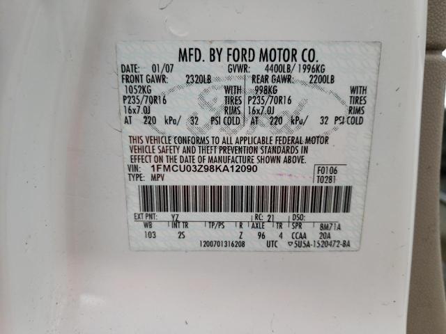 Photo 10 from auction – 2008 FORD ESCAPE XLT with VIN 1FMCU03Z98KA12090