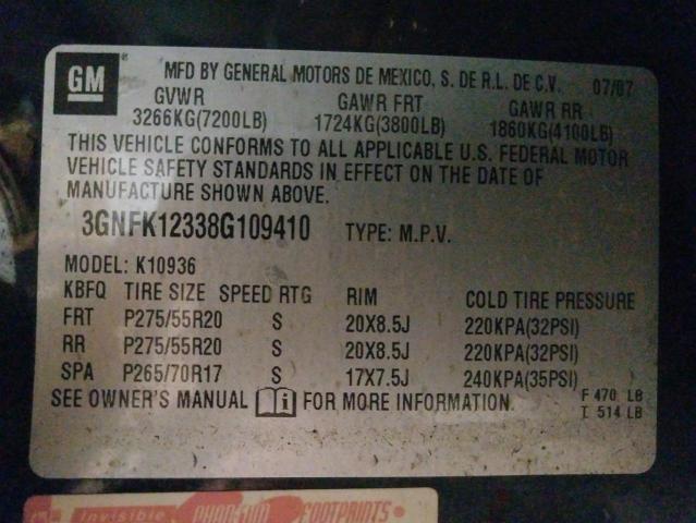 Photo 10 from auction – 2008 CHEVROLET AVALANCHE with VIN 3GNFK12338G109410