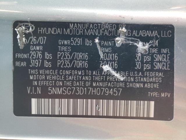 Photo 10 from auction – 2007 HYUNDAI SANTA FE G with VIN 5NMSG73D17H079457