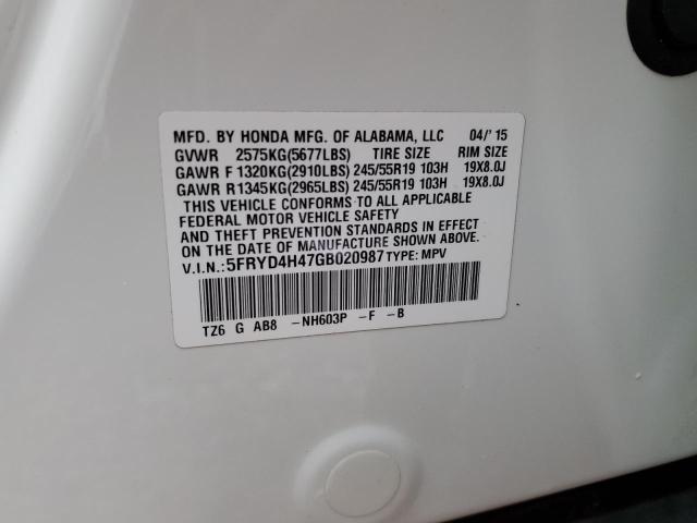 Photo 10 from auction – 2016 ACURA MDX TECHNO with VIN 5FRYD4H47GB020987
