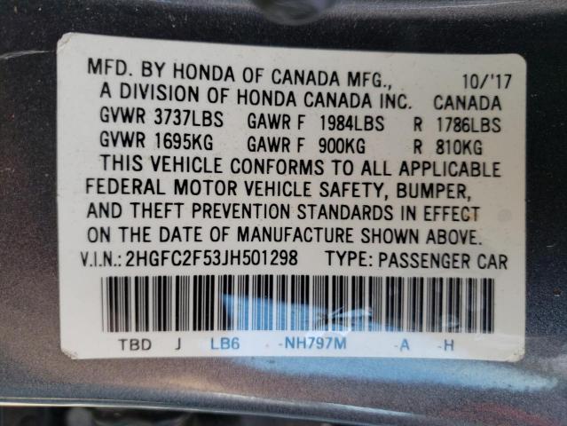 Photo 10 from auction – 2018 HONDA CIVIC LX with VIN 2HGFC2F53JH501298