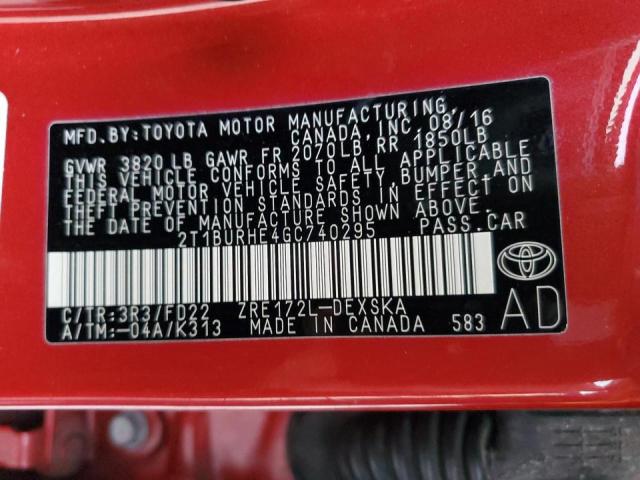 Photo 10 from auction – 2016 TOYOTA COROLLA L with VIN 2T1BURHE4GC740295