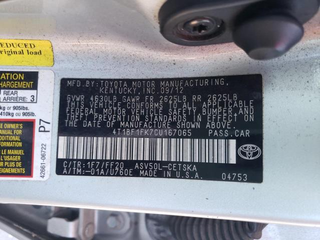 Photo 10 from auction – 2012 TOYOTA CAMRY BASE with VIN 4T1BF1FK7CU167065