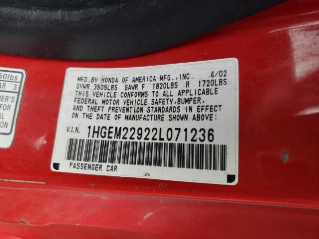 Photo 10 from auction – 2002 HONDA CIVIC EX with VIN 1HGEM22922L071236