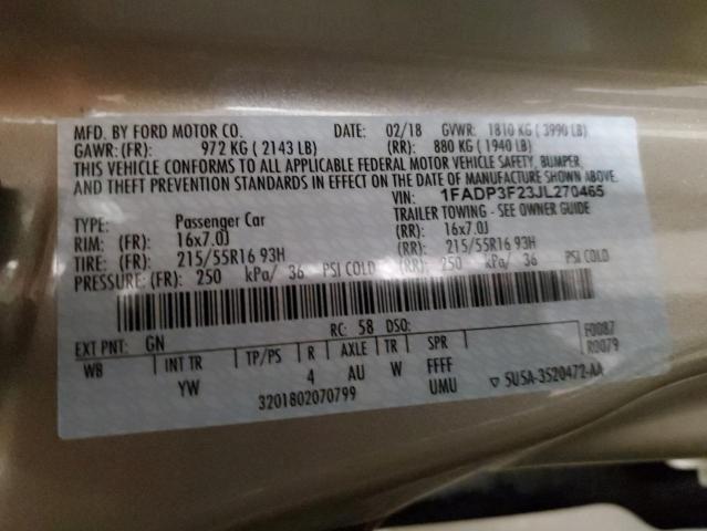 Photo 10 from auction – 2018 FORD FOCUS SE with VIN 1FADP3F23JL270465