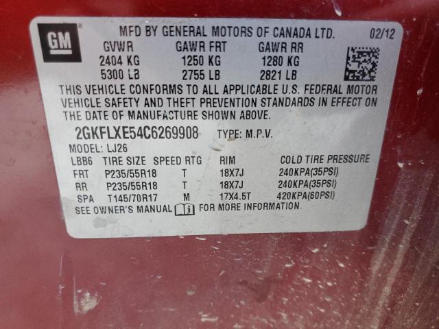 Photo 10 from auction – 2012 GMC TERRAIN SL with VIN 2GKFLXE54C6269908