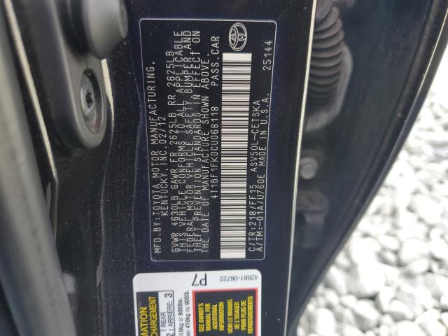 Photo 10 from auction – 2012 TOYOTA CAMRY BASE with VIN 4T1BF1FK0CU068118