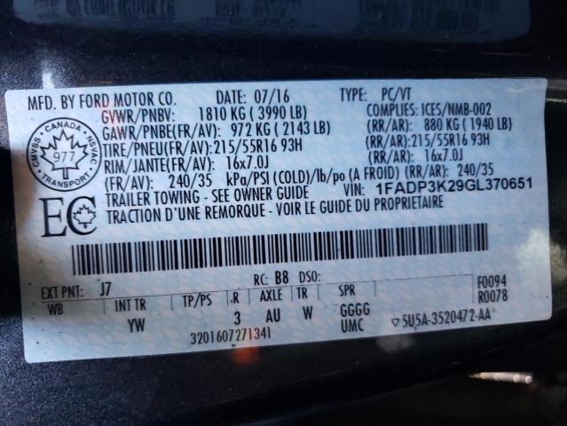 Photo 10 from auction – 2016 FORD FOCUS SE with VIN 1FADP3K29GL370651