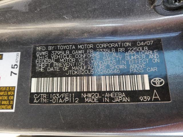 Photo 10 from auction – 2007 TOYOTA PRIUS with VIN JTDKB20U573260646