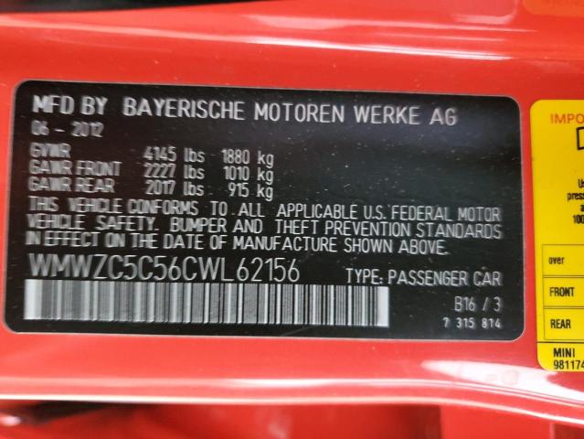 Photo 10 from auction – 2012 MINI COOPER COU with VIN WMWZC5C56CWL62156