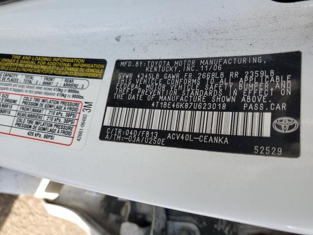 Photo 10 from auction – 2007 TOYOTA CAMRY CE with VIN 4T1BE46K87U623018