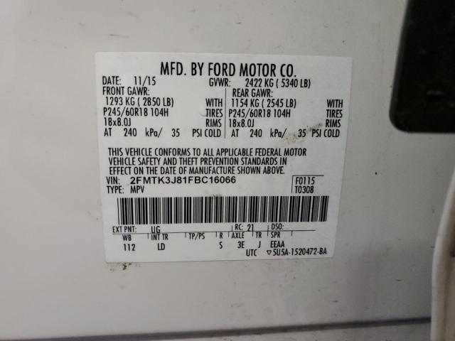 Photo 10 from auction – 2015 FORD EDGE SEL with VIN 2FMTK3J81FBC16066