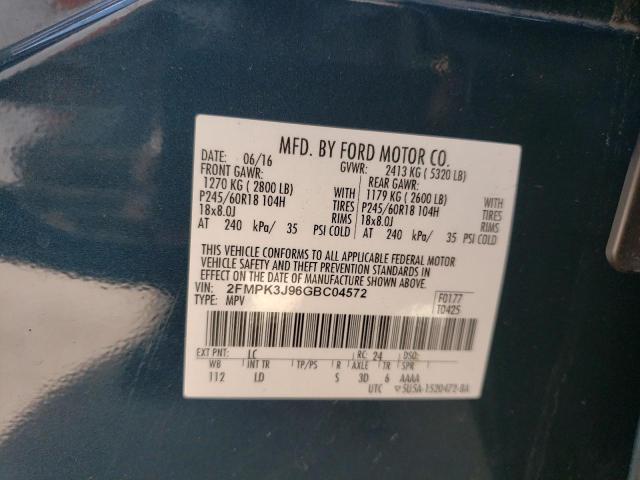 Photo 10 from auction – 2016 FORD EDGE SEL with VIN 2FMPK3J96GBC04572