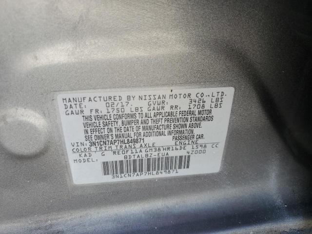 Photo 10 from auction – 2017 NISSAN VERSA S with VIN 3N1CN7AP7HL849871