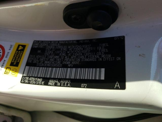 Photo 10 from auction – 2012 TOYOTA HIGHLANDER with VIN 5TDZK3EH6CS085820