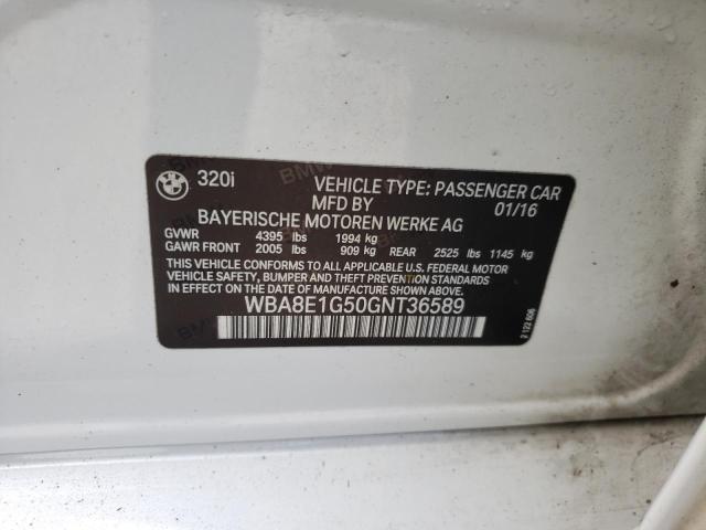 Photo 10 from auction – 2016 BMW 320 I with VIN WBA8E1G50GNT36589