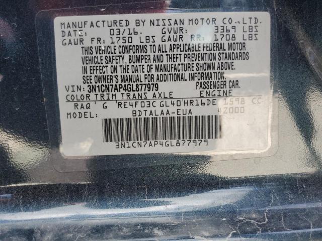 Photo 10 from auction – 2016 NISSAN VERSA S with VIN 3N1CN7AP4GL877979
