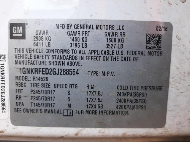 Photo 10 from auction – 2016 CHEVROLET TRAVERSE L with VIN 1GNKRFED2GJ288564