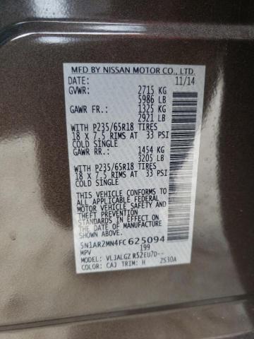 Photo 10 from auction – 2015 NISSAN PATHFINDER with VIN 5N1AR2MN4FC625094