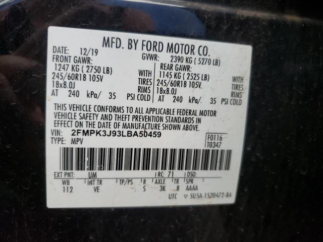 Photo 10 from auction – 2020 FORD EDGE SEL with VIN 2FMPK3J93LBA50459