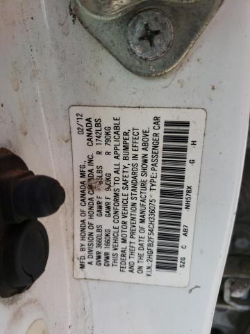Photo 10 from auction – 2012 HONDA CIVIC LX with VIN 2HGFB2F54CH336075