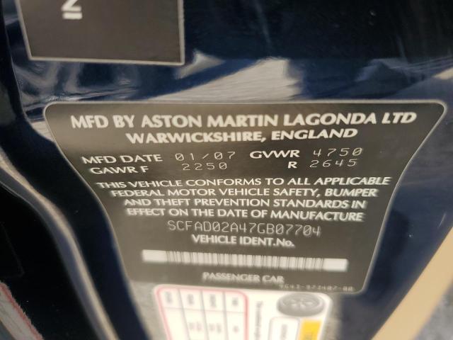 Photo 10 from auction – 2007 ASTON MARTIN DB9 VOLANT with VIN SCFAD02A47GB07704