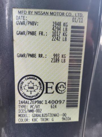Photo 10 from auction – 2011 NISSAN ALTIMA S with VIN 1N4AL2EP9BC140097