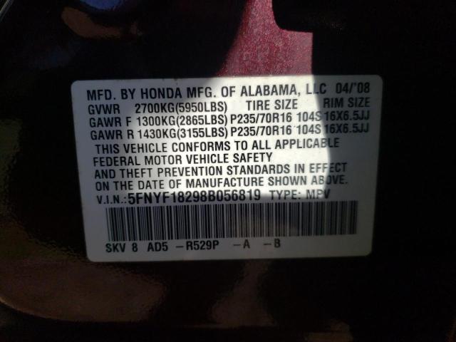 Photo 10 from auction – 2008 HONDA PILOT VP with VIN 5FNYF18298B056819