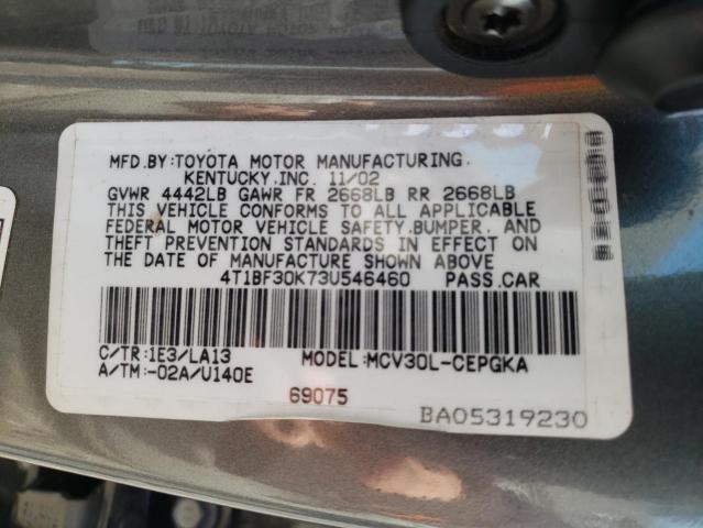 Photo 10 from auction – 2003 TOYOTA CAMRY LE with VIN 4T1BF30K73U546460