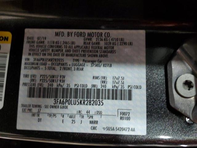 Photo 10 from auction – 2019 FORD FUSION SE with VIN 3FA6P0LU5KR282035