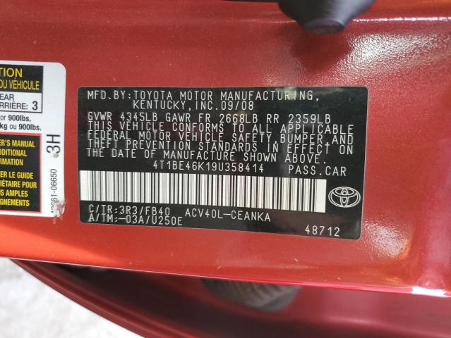 Photo 10 from auction – 2009 TOYOTA CAMRY BASE with VIN 4T1BE46K19U358414