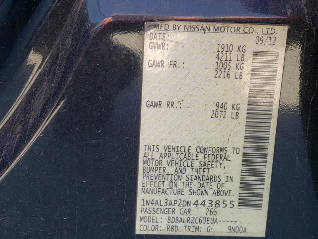 Photo 10 from auction – 2013 NISSAN ALTIMA 2.5 with VIN 1N4AL3AP2DN443855