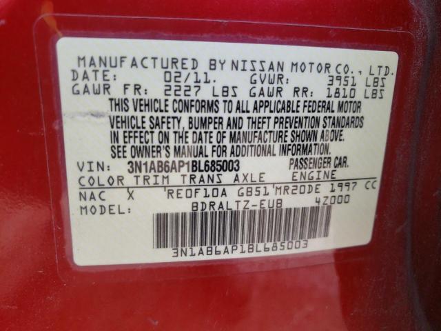 Photo 10 from auction – 2011 NISSAN SENTRA 2.0 with VIN 3N1AB6AP1BL685003
